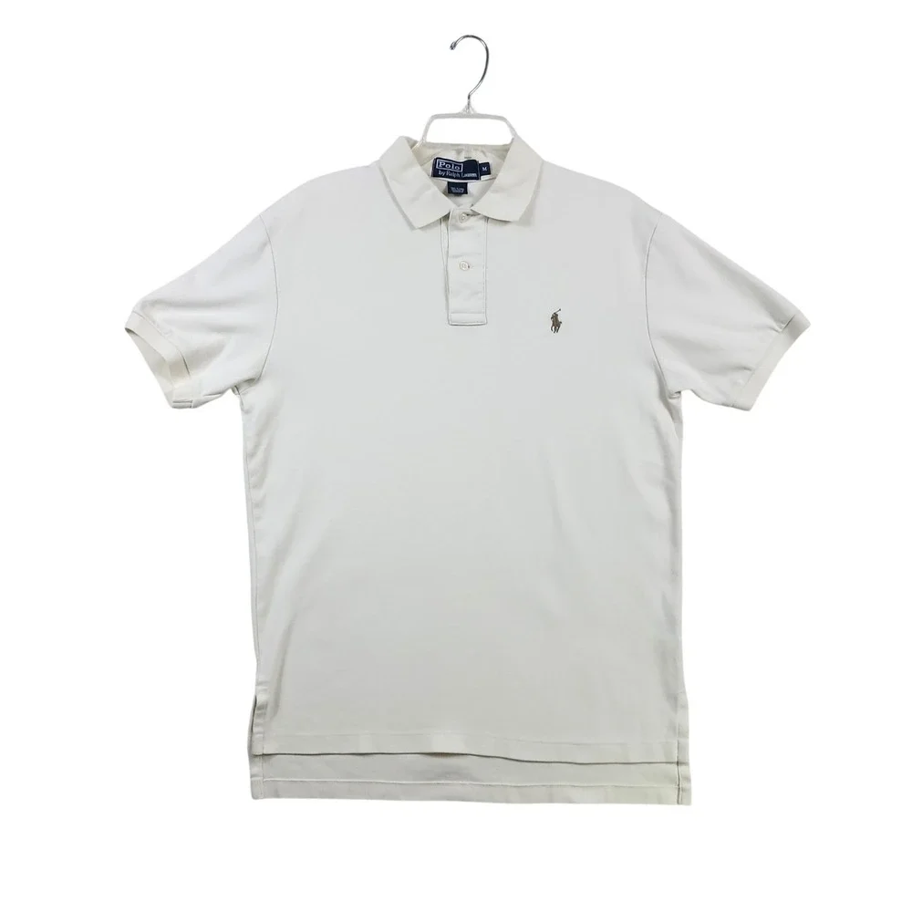 Polo Ralph Lauren Polo Shirt Mens M Cream Classic Short Sleeve Pique Cotton